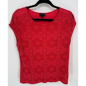 The Limited Womens Red Crochet Front Short Sleeve Top